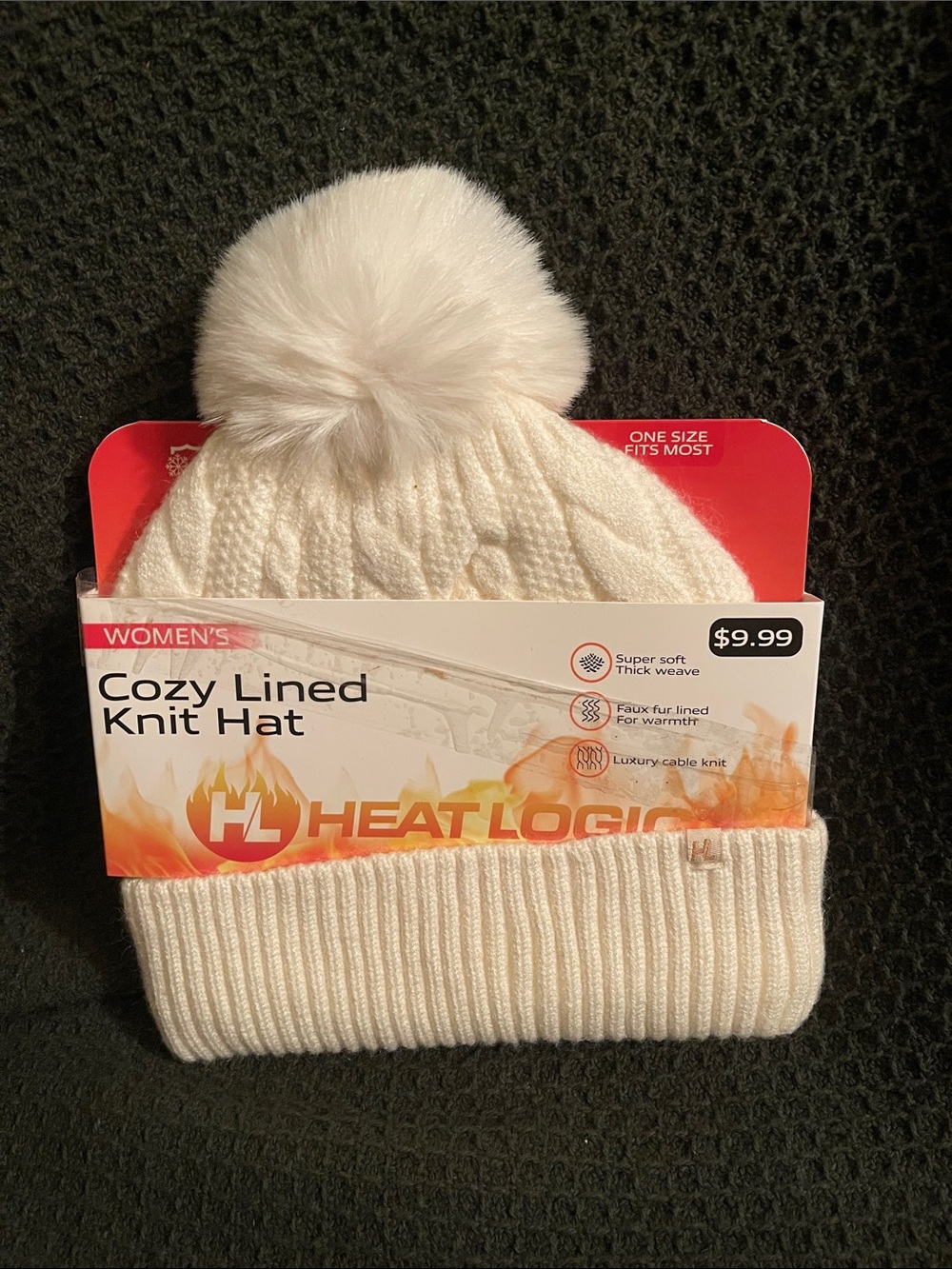 Women's Cozy Lined Knit Pom Hat in white